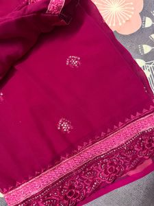 Magenta Embellished Saree &amp; Blouse