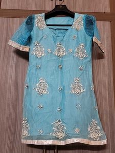 Light Skyblue Embroidered Kurti
