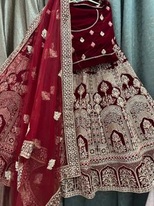 Maroon Velvet Lehenga Choli Set