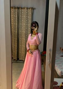 Pink Flaired Satin Lehanga🎀💗💝