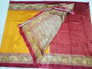 Satrani Womens Benarasi Silk Blend Saree With Blouse Pieces ( Saree Lenght 5.30mtr, Blouse Lenght. 0.70mtr