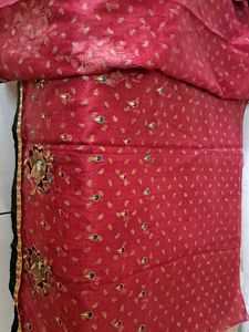 Red Embroidery Cotton Silk Saree