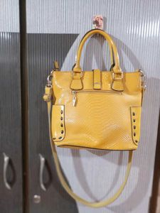 Yellow Snake Print Satchel