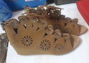 Laser Work Wedge Heel Shoe Sandal
