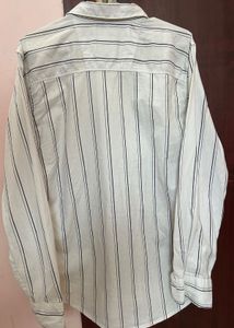 White &amp; Black Striped Casual Shirt – Size-M