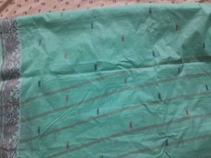 Sea Green Cotton Saree with Contrast Border