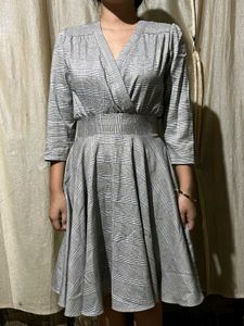 Gray Plaid Fit & Flare Dress