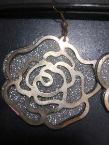 Rose Gold Glitter Flower Earrings