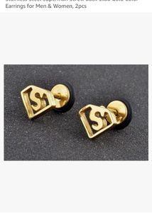Superman Screw Back Stud Gold Color Earrings