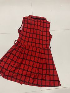 New Red Sleeveless Shirt Dress