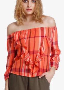 Only Plaid Off-Shoulder Top