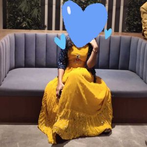 Yellow Anarkali Kurti with Mirror Work
