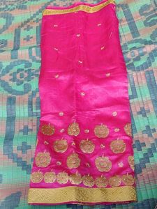 Pink &amp; Gold Embroidered Saree With Blouse