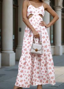 Spaghetti Strap Floral Print Cut-Out A-Line Dress
