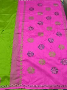 Vintage Pure Silk Saree Pink &amp; Green