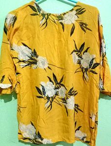 Perfect Floral Print Yellow Top With Bell Sleeves