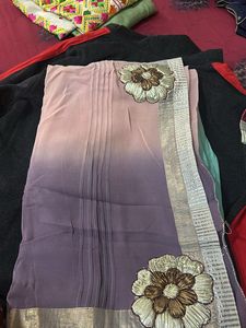 Pure Georgette Saree With Blouse -oil Stains