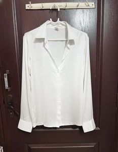 White Long Sleeve Satin Shirt