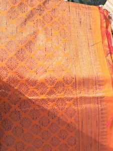 Orange Floral Pattern Saree