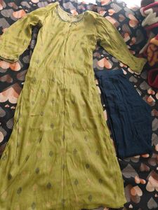 Olive Green Embroidered Kurti Set Branded