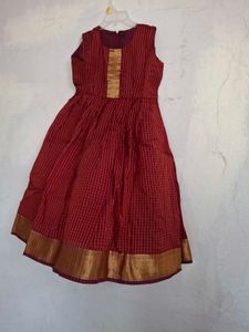 Red & Gold Checked Traditional Silk Dress