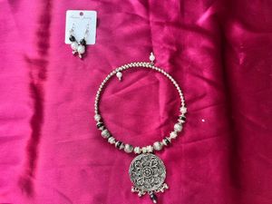 Silver Oxide Necklace With Earring