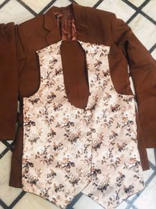 Vintage Brown Suit with Floral Vest Pant Coat