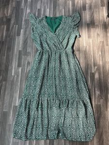 Green Floral Print Midi Dress