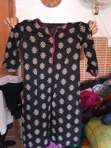 Printed Black cotton Kurta
