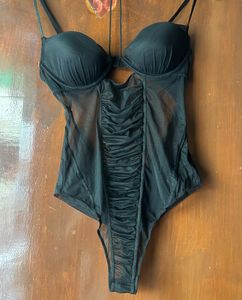Black Sheer Ruched Bodysuit
