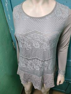 Embellished Laced Grey Dress