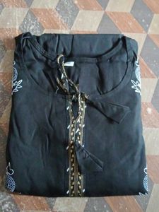 Black &amp; Gold Embroidered Anarkali Dress