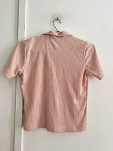 Korean Ribbed Polo Neck Top