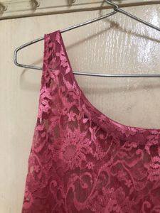 Pink Net One Shoulder Kurta
