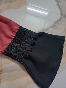 Pink &amp; Black Lace Trim Blouse