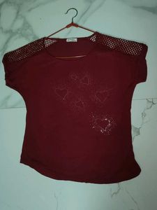 Burgundy Heart Embellished Top