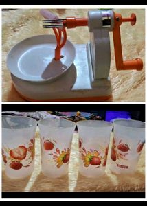 Combo Of 3,Fruit Peeler, Chopping Board N 4 Glass