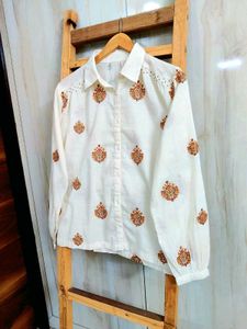 Embroidered Floral offwhite shirt size-44-46