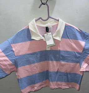 H&amp;M Striped Crop Polo T-Shirt - Size S
