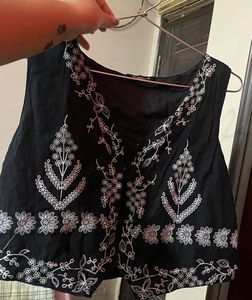 Embroidered Black Vest