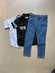 Set Of One Jeans and Two Half Sleeve Shirts
