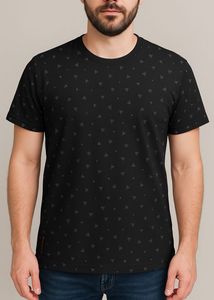 DJ&C Black Geometric Print Casual T-Shirt