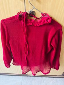 Red Pleated Ruffle Top