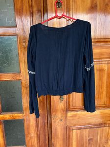 Hollister Navy Embroidered Blouse
