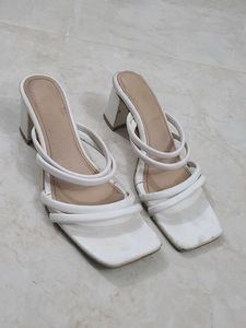 Everqupid branded White Heeled Mules