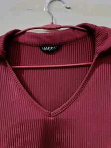 Ribbed Lining Maroon Top