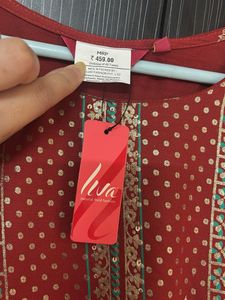 Elegant Red Embroidered Kurta with tag