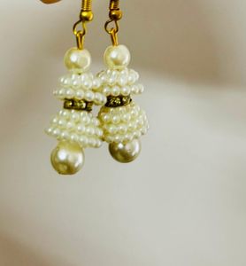 Cream Pearl Bead Jhumkas