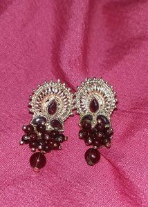 Elegant Burgundy & Gold Earrings