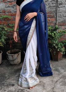 Elegant Blue & White Saree